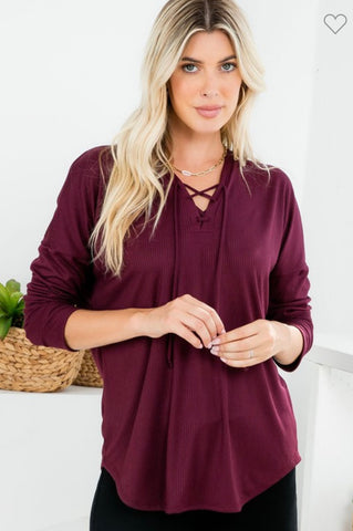 Burgundy Lace-Up Top