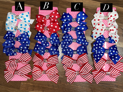 6pc Patriotic Bow Clip Set