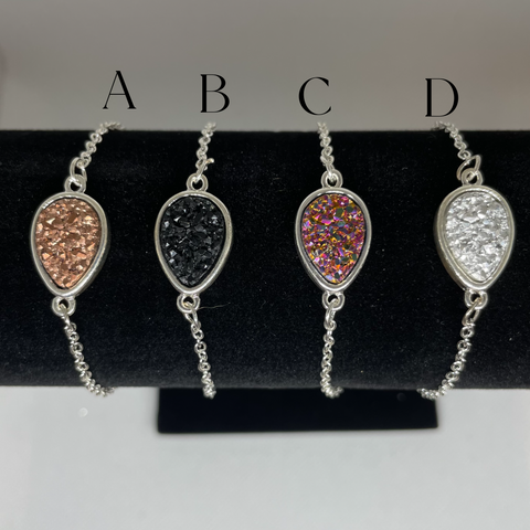 Bracelet - Druzy Teardrop (silver chain)