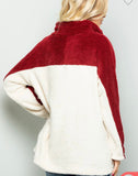 Ivory/Burgundy Sherpa Pullover (M/L, 1X/2X)