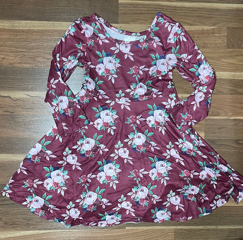 Kids Burgundy Floral Dress