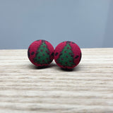 Earrings - Holiday Fabric Button - multiple prints available