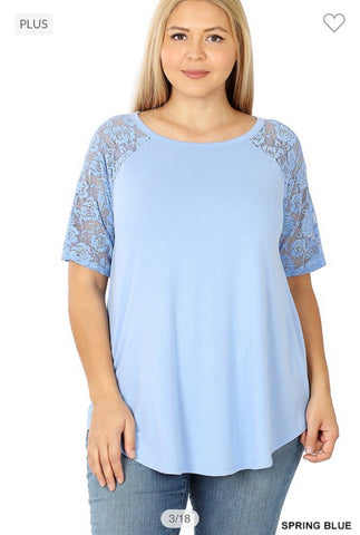 Short Sleeve Top with Lace Sleeves (1X)