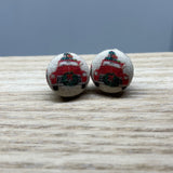 Earrings - Holiday Fabric Button - multiple prints available