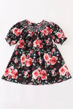 Kids Black Floral Smocked Dress