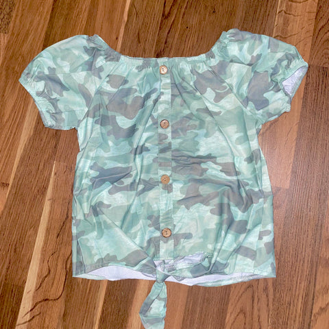 Kids Mint Camo Tie Front Top