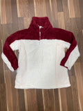 Ivory/Burgundy Sherpa Pullover (M/L, 1X/2X)