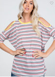 Striped Cold Shoulder Top (Small-3X)