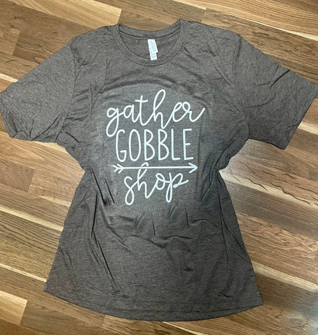 “Gather Gobble Shop” Graphic Tee (Large, XL)