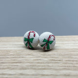 Earrings - Holiday Fabric Button - multiple prints available