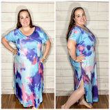 Tie Dye Maxi Dress with Side Slits (XL, 3XL)