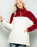 Ivory/Burgundy Sherpa Pullover (M/L, 1X/2X)