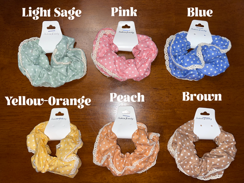 Lace Accent Polka Dot Scrunchie Set