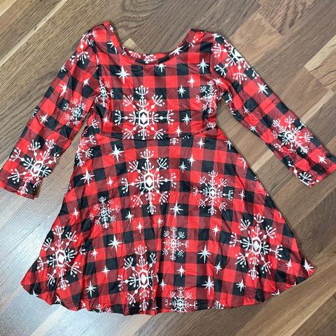 Kids Buffalo Plaid Snowflake Dress (24m, 2T, 8/9, 10/12)