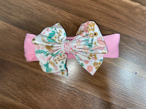 Infant Toddler Pink Headband with Floral/Bird Bow