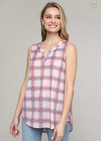 Sleeveless Pink Plaid Top (Small-3X)