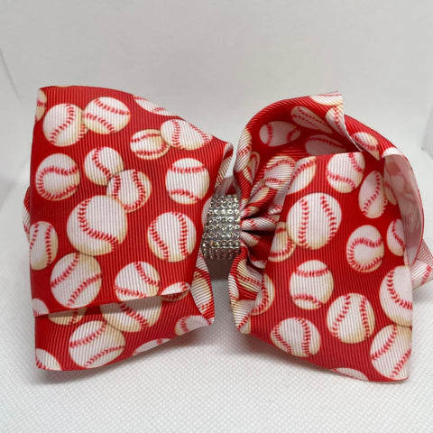 Red Baseball Hair Bow